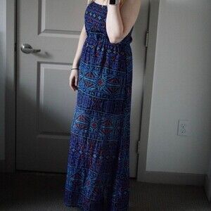 Forever 21 Geometric Boho Dot Pattern Spaghetti Strap Lined Maxi Dress Size S